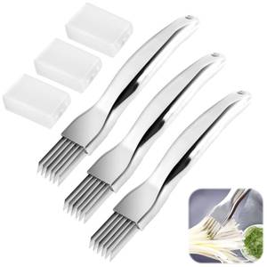 lot 12252 image: 3-Pack Stainless Steel Shred Silk Knife with 6 Blades, Green Onion Slicer Cutter, Multifunctional Vegetable Chopper & Scallion Shredder Tool for Kitchen, Garlic Ginger Herbs �� Silver