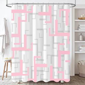 lot 12254 image: BTTN Stall Fabric Shower Curtain, 36x72 Inches Small Geometric Cloth Shower Curtain Set with 6 Plastic Hooks, Narrow Hotel Spa Half Neutral Modern Simple Polyester Shower Curtains for Bathroom, Pink