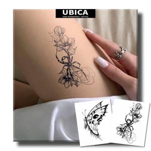 lot 12256 image: UBICA Semi Permanent Tattoo, 2 Sheets Realistic Temporary Tattoos for Women, Lasts 2 Weeks Fake Tattoo for Arm Thigh, Waterproof Non-Reflective, Butterfly Skull Mix & Spider Flower Web Tattoos (2 Pack)