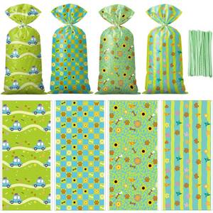 lot 12258 image: Glenmal 100 Pcs Cartoon Mysterious Dog Party Cellophane Treat Bags Bulk with Tie 10.8 x 5 Inch Cartoon Daisy Car Hippie Candy Snack Bag Summer Party Decor for Paw Birthday Baby Shower Favors