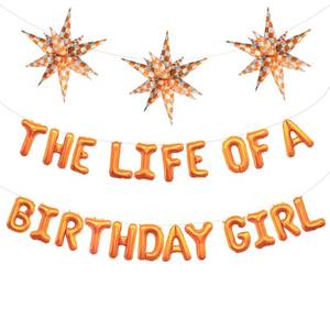 lot 12263 image: The Life of A Birthday Girl Balloons Banner Bright Orange Checkered Gingham BurstExplosion Star Foil Balloons in My Music Era Singer Theme Decor Happy Birthday Party Decorations Supplies for Girl