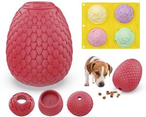 lot 12280 image: SAMFAT Treat Dispensing Dog Cognitive Toy to Keep Them Busy, Freezable Fillable Rubber Enrichment Lick Toy for Small and Medium Dogs 10-60 lbs, Long-Lasting Interactive Puzzle Dog Toy (Red)