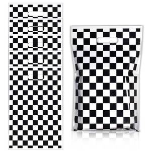 lot 12296 image: Hmxpls 50Pcs Plastic Checkered Goodie Bags, Race Car Theme Party Favor Bags Treat Candy Gift Bag for Birthday Party Decorations