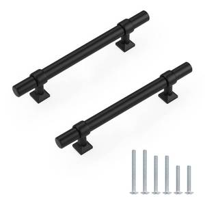 lot 12317 image: knobelite 12pack Stainless Steel Cabinet Handles 4inch Hole Centers Black Cabinet Pulls with Zinc Alloy Base T-Shaped Black Drawer Pull Handles for Cabinets