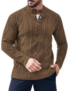 lot 12319 image: Gafeng Mens Mock Neck Pullover Sweater Casual Slim Fit Cable Knit Button Up Thermal Lightweight Winter Sweaters Knitwear Khaki (Size M)