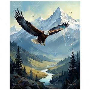 lot 12325 image: Eagle Flight Paint by Numbers Kit for Adults - DIY Mountain Painting on Canvas, Acrylic Paint Set, Suitable for Beginners, Ideal for Home Decoration or Gifts(12X16IN Framed)