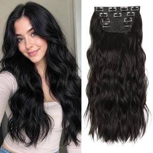 lot 12336 image: Black Hair Extensions, 20 Inches Soft Synthetic Curly Hair Extensions Clip ins (Color Black)