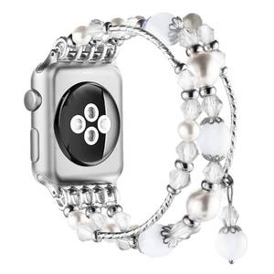 lot 12344 image: Simpeak Beaded Bracelet Band Compatible with Apple Watch Series 1110 (42mm) 987(41mm) 6SE54 (40mm) 321(42mm), Women Fashion Elastic Bracelet Stretch Strap Compatible with iWatch 11 42mm, White
