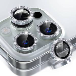 lot 12348 image: Choiche Compatible for iPhone 16 ProiPhone 16 Pro Max Camera Lens Protector Bling, 9H Tempered Glass Camera Cover Screen Protector Metal Ring Decoration Accessories (Glitter-Silver)