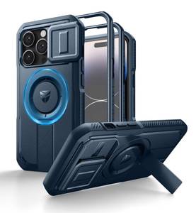 lot 14416 image: Dexnor for iPhone 14 Pro Case with Slide Camera Cover & Adjustable Kickstand & Built-in Screen Protector, Magnetic Rugged Shockproof Bumper Cases Heavy-Duty Magnetic Protective Cover,Navy Blue