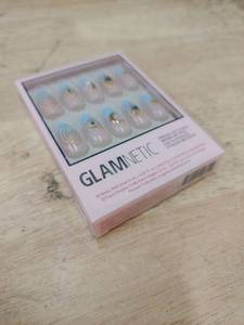 lot 14426 image: Glamnetic Press On Nails - Medium Oval Fake Nails with Blue French Tips & Celestial Gold Accents  Salon Quality  French Tip Nails  Spirited Sky  15 Sizes - 30 Nail Kit with Glue