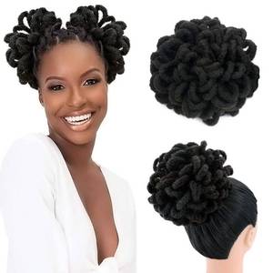 lot 14430 image: Yinmei Baibian 2Pcs Dreadlocks Bun Drawstring Ponytail Hairpiece Afro Locs Petal Buns Synthetic Nature Color Clip in on Braided Faux Locs Curly Dread Puff Ponytail Hair Extension for Black Women(2#)