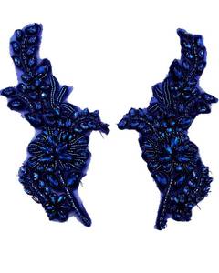 lot 14433 image: 1 Pair Handmade Flower Rhinestone Applique for Clothes, Crystal Fabric Patches for Wedding Dress, Bling Beaded Embroidery Lace Applique for Hat Hairband Sewing Embellishment (Royal Blue)