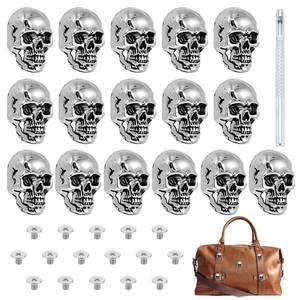 lot 14440 image: NBEADS 16 Pcs Skull Rivets, Antique Silver Alloy Skull Studs with High Carbon Punch, Leathercraft Decorative Rivets for Belts Bags Jackets Shoes DIY Projects