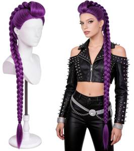 lot 14441 image: 43.3 Inch Purple Braided Ponytail Wig for Adults, Anime Cosplay Extension