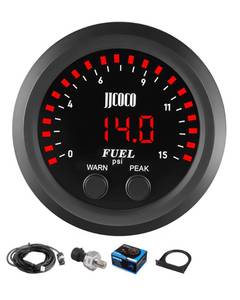 lot 14455 image: JJCOCO 15PSI Fuel Pressure Gauge Kit with 18NPT Electronic Sensor and LED Digital Display Pressure Meter Mounting Bracket Ultra Thin for Car & Truck - 2-116 (52mm)