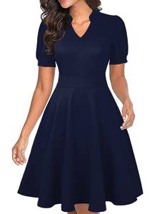 lot 14458 image: Mokayee Church Dresses for Women 2026 Navy Blue Summer Short Sleeve Semi-Formal Knee Length Flattering Business Casual Modest Cocktail Dinner Office Wear to Work Wedding Guest Dresses with Pockets M