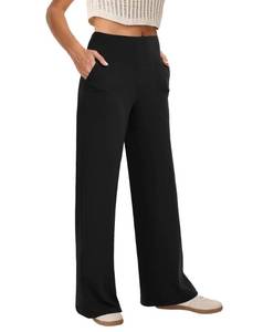 lot 14464 image: COPYLEAF Wide Leg Pants Woman High Waist Yoga Pants with Pockets Loose Stretch Dress Work Sweatpants Casual Lounge(Black S)