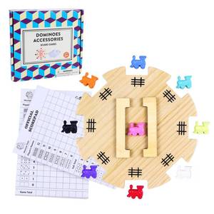 lot 14471 image: Mexican Train Dominoes Accessories Set with Wooden Hub (Felted Bottom) - Includes 9 Metal Train Markers & 100-Sheet Score Pads - Mexican Train Domino Game Replacement Parts for 2-8 Players Family Game
