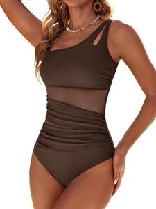 lot 14473 image: Dridreo Womens One Piece Swimsuits Tummy Control Mesh Ruched Bathing Suit 2026 Slimming Mom Swimsuit Deep Brown M
