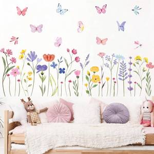 lot 14480 image: Flower Wall Decals - 8 Sheets 60 Pcs Floral Butterfly Wall Stickers Peel and Stick Wildflower Wall Decals for Girls Bedroom Living Room Home Office Wall D�cor