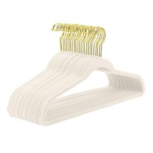 lot 19213 image: MIZGI Ivory Velvet Hangers - 60 Pack, Premium Gold, Non-Slip Felt, Sturdy, Heavy Duty Coat & Suit Hangers for Space Saving, No Marks