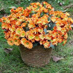 lot 19221 image: DIYDOFUN 24 Bundles Artificial Daisy Flowers for Outdoor - Fake Mums Faux UV Resistant Daisies Plants Florals for Home Garden Patio Front Porch Outside Decorations - Orange