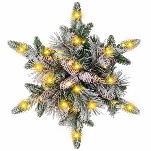 lot 19224 image: Giegxin 2 Pack 20 Lighted Christmas Wreaths for Front Door, Pre-Lit Snowy Star Wreaths with Pine Cones & Warm White LED Lights, Snowflake Wreath for Outdoor Indoor Xmas Home Decor