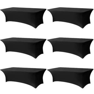 lot 19248 image: Lemict Black Tablecloths 96x30 Inch Table Cloths for 8 Foot Rectangle Tables, Wrinkle Resistant Washable Rectangular Spandex Fabric Table Cover for Vendor Dining Wedding Banquet Camping Party - 6 Pack