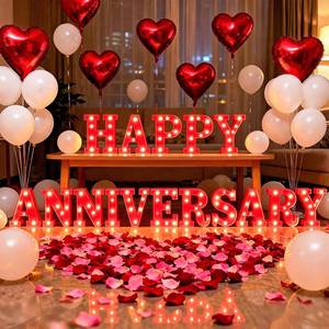 lot 19249 image: 16Pcs Happy Anniversary Light Up Letters Sign Anniversary LED Marquee Letters Lights Battery Powered Lighted Letter Wedding Table Decorations for Valentines Day Birthday Romantic Party Decor Gift