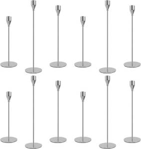 lot 19265 image: AUMAYCO Silver Candlestick Holders Set of 12, Metal Taper Silver Candle Holders, Tall Candle Holder, Fits 2.2cm Thick Candle&Led Candles, for Table Centerpiece, Mantels, Weddings, Dining, Party