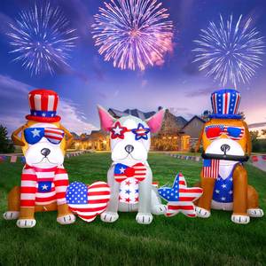 lot 19268 image: Spinosaurus 7FT 4th of July Inflatables Outdoor Decoration 3dog USA Flag Print Heart Star with LEDs Blow Up Independence Day Patriotic Holiday Yard Decorations