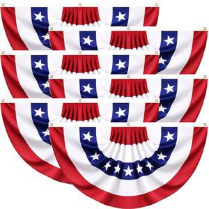 lot 20057 image: 6 Pack USA Pleated Fan Flags - 1.5x3 FT American Flag Bunting for Outside, Red White Blue Bunting Banner with Brass Grommets for Independence Day, 4th of July, Memorial Day Patriotic Porch Decor