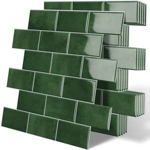 lot 20071 image: Tiwoos Thick Green Peel and Stick Backsplash Subway Tile 3D Brick Self Adhesvie Wall Tiles for Kitchen Bathroom (7-Sheet, 12�12)