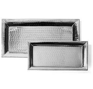 lot 20437 image: Colleta Home Silver Hammered Trays - Silver Serving Tray and Platters - Appetizer Tray - Chrome Platters (2 Pack Rectangle)