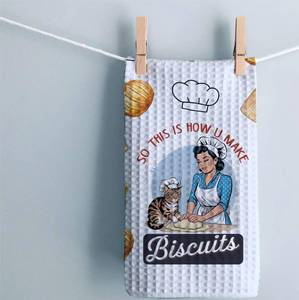 lot 20459 image: So This Is How You Make Biscuits Kitchen Towel - Funny Retro Cat Making Biscuits Home Decor - Soft & Absorbent Kitchen Towels - Housewarming Gift - Delightful Dish Towel Gift For Family Or Friends