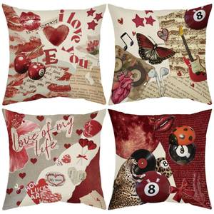 lot 20472 image: CRASHOT Y2K Aesthetic Throw Pillow Covers 18x18 Inch, 4 Pcs Retro Red Decorative Pillowcases with Cherry and Music Designs, Vintage Room Decor Cushion Covers for Sofa Bed
