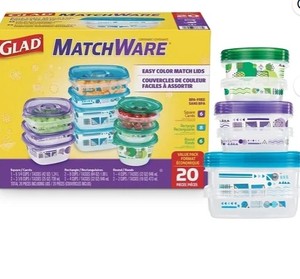 lot 9340 image: Glad Matchware Food Storage Containers 20-Piece Set Easy Color Match Lids