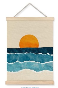 lot 14427 image: Yomisex Boho Sun Sunrise Sunset Ocean Waves Wall Art Poster, Boho Beach Decor, Mid Century Modern Coastal Sea Waves Wall Art Framed for Home Bedroom Living Room Decor, 12x16 Inch