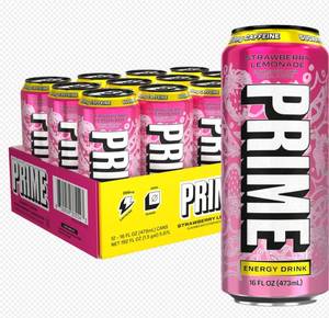 lot 19257 image: Prime Strawberry Lemonade Energy Drink 12 Pack 16 fl oz Cans