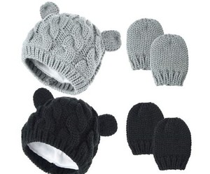 lot 20007 image: Baby Warm Winter Hat Set 2 Sets Boys Girls Black Grey 1-3 Years
