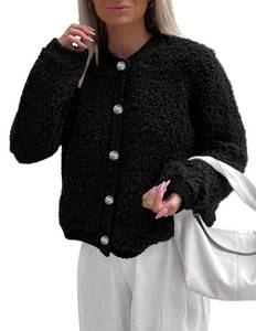 lot 1743 image: PRETTYGARDEN Womens Faux Fur Coat 2026 Fall Fuzzy Fleece Button up Shearling Cropped Jackets Winter Trendy Outerwear (Black,Medium)