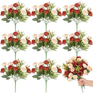lot 1779 image: Zeyune 8 Pack Artificial Mini Burnt Orange and Champagne Roses 12 Inch Fake Flowers with Stems 80 Small 1.6 Inch Flower Heads Silk Mini Rose Bouquets for Wedding Bridal Bouquets Home Party Decor