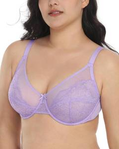 lot 2034 image: HSIA Minimizer Bras for Women Enchante Full Coverage Underwire Bras Plus Size Lifting Floral Lace Bra for Heavy Breast Purple