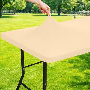 lot 2036 image: Moosfor Spandex 6 Foot Rectangle Table Cloth, Elastic Fitted Tablecloths for Picnic, Stretch Washable Patio Table Cover for Outdoor, Camping, Banquet and Parties (Ivory, 30x72)