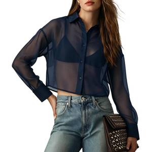 lot 2039 image: Wyeysyt Sheer Tops for Women Sexy See Through Button Up Blouse Cropped Sheer Shirt Mesh Long Sleeve Tops(Navy-XXL)