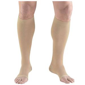 lot 2052 image: Truform Surgical Stockings, 18 mmHg Compression for Men and Women, Knee High Length, Open Toe, Beige, Large
