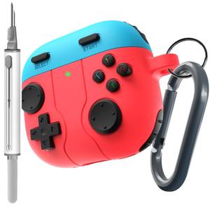 lot 2311 image: DamonLight Game Case for AirPods 4 Cover Shock-Proof Protective Silicone Case with Cleaning Pen and Keychain Accessories for Apple Airpods 4th Generation (Blue & Red)