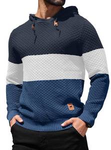 lot 2321 image: HYPESTFIT Mens Form Fitting Knit Pullover Sweater Hoodie Drawstring Hooded Sweatshirt 2XL