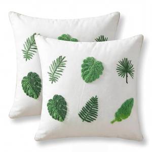 lot 2332 image: Breling 2 Pack Tropical Leaves Pillow Covers 18x18 Inch Embroidery Palm Monstera Patio Pillows Cover Velvet Tufted Decorative Botanical Plant Cushion Cases for Couch Sofa Bed Summer Outdoor Decor